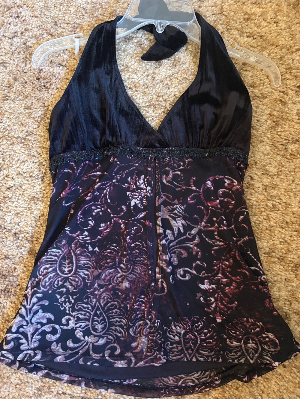 Halter with Purple Damask Print